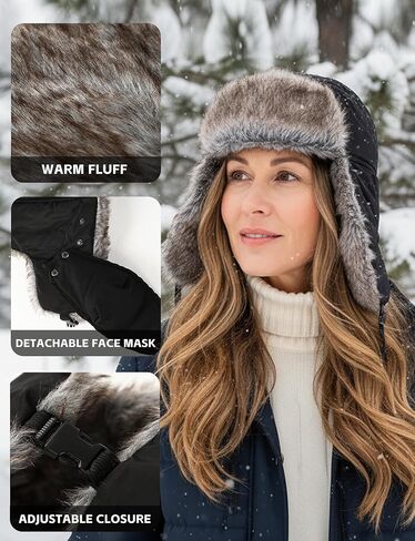 Buauty الفراء الصياد قبعة للرجال النساء الشتاء يندبروف قبعات Ushanka الروسية الناعمة مع اللوحات الأذن الدافئة وقناع قابل للإزالة in Kuwait