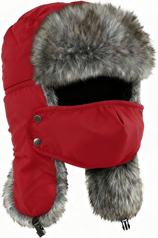 Buauty الفراء الصياد قبعة للرجال النساء الشتاء يندبروف قبعات Ushanka الروسية الناعمة مع اللوحات الأذن الدافئة وقناع قابل للإزالة in Kuwait