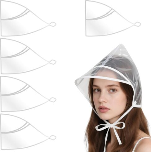 6 Pcs Rain Bonnet with Visor Clear Waterproof Plastic Rain Hat with Brim Protect Hairstyle Portable for Women Men (Clear) in Saudi Arabia