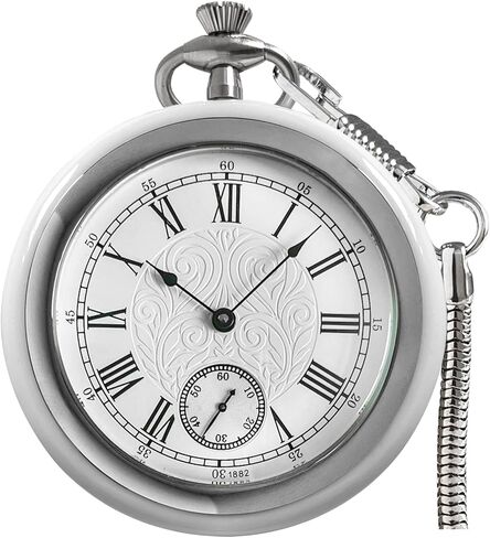 VIGOROSO Full Stainless Steel 316L Luxury Mechanical Pocket Watch for Men Water Resistance Men's Vintage Pocket Watches with Chain & Box Gifts for Men Women in Saudi Arabia