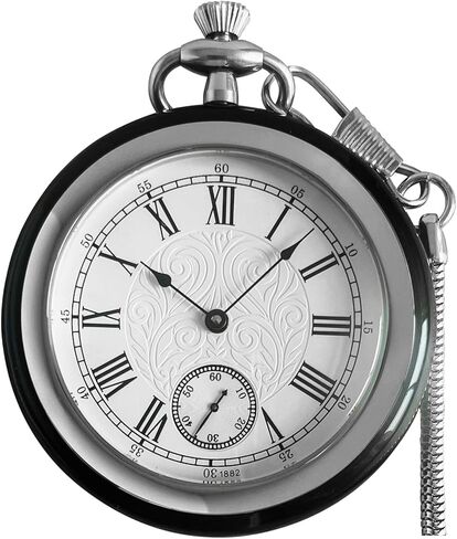 VIGOROSO Full Stainless Steel 316L Luxury Mechanical Pocket Watch for Men Water Resistance Men's Vintage Pocket Watches with Chain & Box Gifts for Men Women in Saudi Arabia