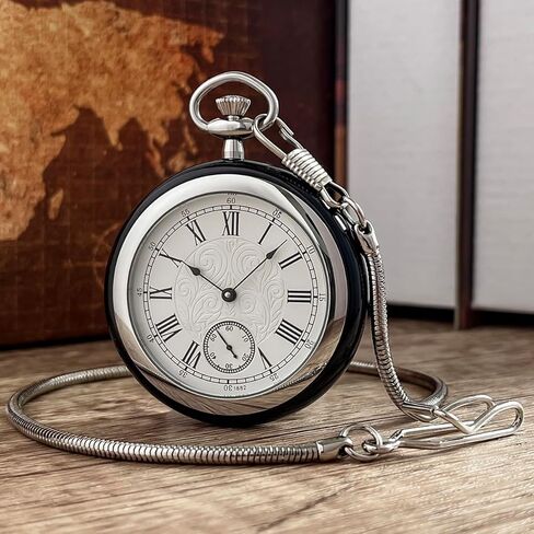 VIGOROSO Full Stainless Steel 316L Luxury Mechanical Pocket Watch for Men Water Resistance Men's Vintage Pocket Watches with Chain & Box Gifts for Men Women in Saudi Arabia