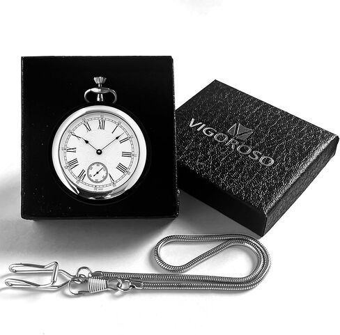 VIGOROSO Full Stainless Steel 316L Luxury Mechanical Pocket Watch for Men Water Resistance Men's Vintage Pocket Watches with Chain & Box Gifts for Men Women in Saudi Arabia