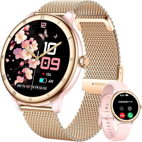 Smart Watches for Women, HD Screen Fitness Tracker 5ATM Waterproof with Bluetooth Make/Answer Calls, Activity Trackers with Heart Rate/Sleep/Female/SpO2 Monitor, Smartwatch for iPhone/Android(2 bands) in Kuwait