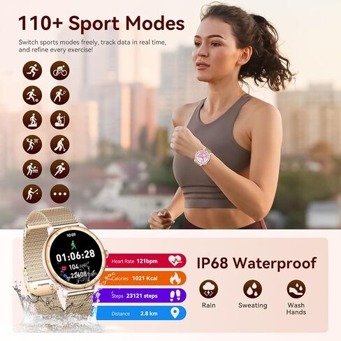 Smart Watches for Women, HD Screen Fitness Tracker 5ATM Waterproof with Bluetooth Make/Answer Calls, Activity Trackers with Heart Rate/Sleep/Female/SpO2 Monitor, Smartwatch for iPhone/Android(2 bands) in Kuwait