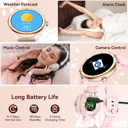 Smart Watches for Women, HD Screen Fitness Tracker 5ATM Waterproof with Bluetooth Make/Answer Calls, Activity Trackers with Heart Rate/Sleep/Female/SpO2 Monitor, Smartwatch for iPhone/Android(2 bands) in Kuwait
