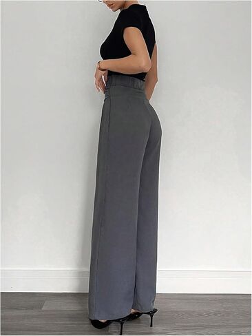OYOANGLE Women's Pleated Wrap Wide Leg Baggy Dress Pants Elastic High Waist Long Trousers with Pockets in Saudi Arabia