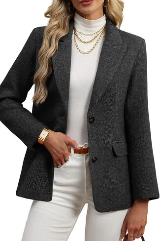 ELLEVEN Womens Wool Blend Tweed Warm Blazers Herringbone Business Casual Fall Winter Oversize Suit Jacket in Saudi Arabia