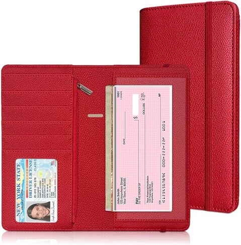 LINTRU Oversized Checkbook Cover with Zipper Pocket & RFID Blocking – Checkbook Covers for Personal Checkbook, Premium PU Leather with Reinforced Backing, Gift-Ready Check Book Covers for Women & Men in Kuwait