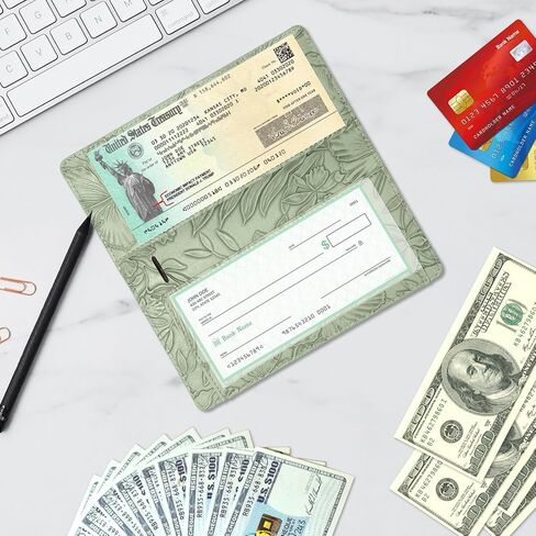 Checkbook Cover for Personal Checkbook，Soft PU leather with a detailed embossed flower pattern，with Pen Holder & Built-in Clear Plastic Divider for Duplicate Checks in Saudi Arabia
