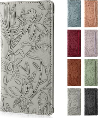 Checkbook Cover for Personal Checkbook，Soft PU leather with a detailed embossed flower pattern，with Pen Holder & Built-in Clear Plastic Divider for Duplicate Checks in Saudi Arabia