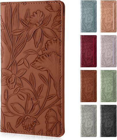 Checkbook Cover for Personal Checkbook，Soft PU leather with a detailed embossed flower pattern，with Pen Holder & Built-in Clear Plastic Divider for Duplicate Checks in Saudi Arabia