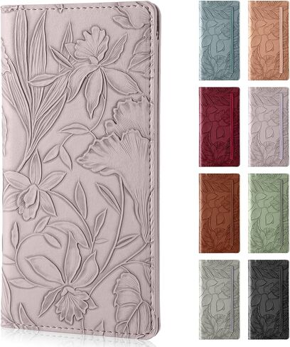 Checkbook Cover for Personal Checkbook，Soft PU leather with a detailed embossed flower pattern，with Pen Holder & Built-in Clear Plastic Divider for Duplicate Checks in Saudi Arabia