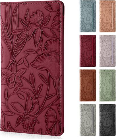 Checkbook Cover for Personal Checkbook，Soft PU leather with a detailed embossed flower pattern，with Pen Holder & Built-in Clear Plastic Divider for Duplicate Checks in Saudi Arabia