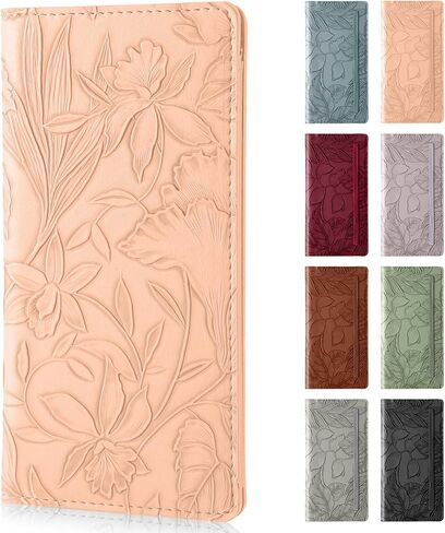 Checkbook Cover for Personal Checkbook，Soft PU leather with a detailed embossed flower pattern，with Pen Holder & Built-in Clear Plastic Divider for Duplicate Checks in Saudi Arabia