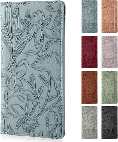 Checkbook Cover for Personal Checkbook，Soft PU leather with a detailed embossed flower pattern，with Pen Holder & Built-in Clear Plastic Divider for Duplicate Checks in Saudi Arabia