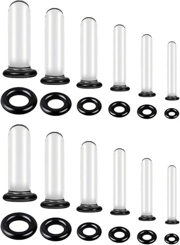 6-18Pcs Glass Ear Stretching Kit 1.6-7mm/7.5-12mm Plugs for Ears Gauges with O-Rings Single Flare Glass Gauge Stretching Kit Ear Expander Body Piercing Jewelry for Women Men in Kuwait