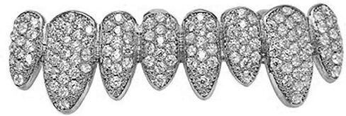 14k White Joker Gold Grillz - طقم علوي وسفلي، 8 أسنان، نمط الهيب هوب in Saudi Arabia