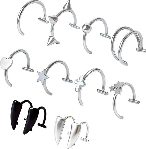 Fake Lip Piercing Faux Lip Ring Cuffs Clip on Faux Snake Bites Hoops Non Piercings Jewelry Vampire Teeth Fangs in Saudi Arabia