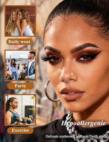 Eyebrow Piercing Jewelry Set with Tools, Surgical Steel Curved Barbell Kit with CZ, Spike & Ball Replacement Ends, Internal Thread 6mm/8mm/10mm Rook Daith Lip Rings for Women Men in Saudi Arabia