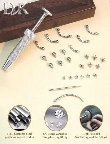 Eyebrow Piercing Jewelry Set with Tools, Surgical Steel Curved Barbell Kit with CZ, Spike & Ball Replacement Ends, Internal Thread 6mm/8mm/10mm Rook Daith Lip Rings for Women Men in Saudi Arabia