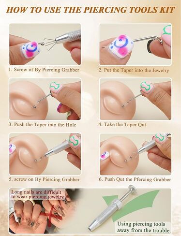Eyebrow Piercing Jewelry Set with Tools, Surgical Steel Curved Barbell Kit with CZ, Spike & Ball Replacement Ends, Internal Thread 6mm/8mm/10mm Rook Daith Lip Rings for Women Men in Saudi Arabia
