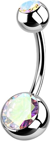 OUFER Titanium Belly Button Rings, Internally Threaded 14mm Long Belly Ring, Round CZ Navel Rings for Women Men in Kuwait