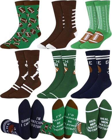 Patelai 6 Pairs Novelty Football Socks for Men Funny Football Gift Crew Casual Socks for Man Football Team Lovers Game Day Birthday Christmas Party Favors in Saudi Arabia