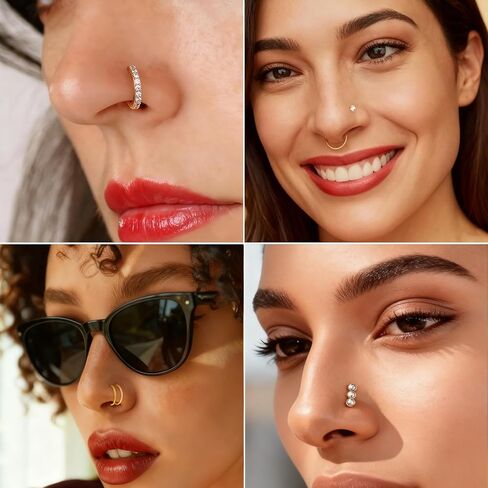 20G Surgical Stainless Steel Nose Rings Hoops & Studs - Hypoallergenic Nose Screw Piercing with 2-3mm Gold-Tone CZ, Multi-Size for Women Men in Saudi Arabia
