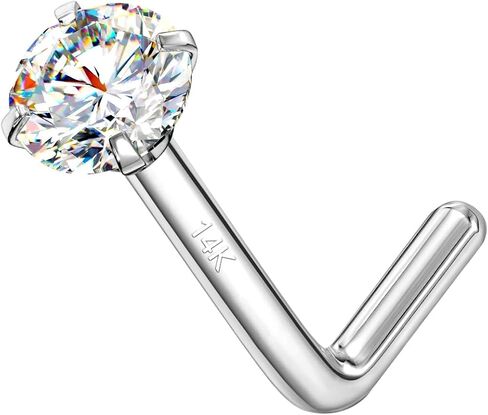 14K الذهب L شكل مويسانيتي الأنف الدائري ترصيع، 18G 20G الأنف خواتم ثقب المجوهرات للنساء الرجال in Kuwait