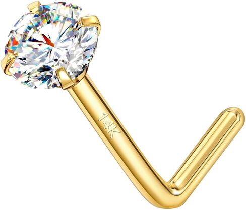 14K الذهب L شكل مويسانيتي الأنف الدائري ترصيع، 18G 20G الأنف خواتم ثقب المجوهرات للنساء الرجال in Kuwait