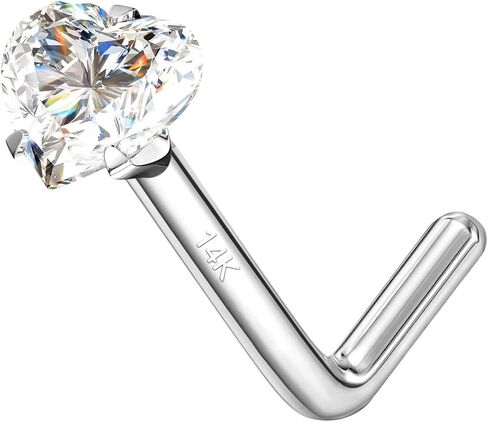 14K الذهب L شكل مويسانيتي الأنف الدائري ترصيع، 18G 20G الأنف خواتم ثقب المجوهرات للنساء الرجال in Kuwait
