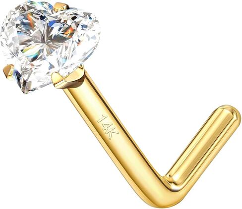 14K الذهب L شكل مويسانيتي الأنف الدائري ترصيع، 18G 20G الأنف خواتم ثقب المجوهرات للنساء الرجال in Kuwait