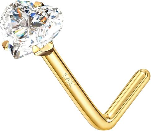 14K الذهب L شكل مويسانيتي الأنف الدائري ترصيع، 18G 20G الأنف خواتم ثقب المجوهرات للنساء الرجال in Kuwait