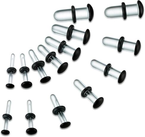 طقم قياس الأذن الزجاجي 14 قطعة/10 قطع مع حلقات مطاطية، سدادات مضيئة واحدة 14G-00G لمقاييس الأذن، مجوهرات ثقب الجسم المتوسعة الناعمة غير المسببة للحساسية للارتداء اليومي in Kuwait
