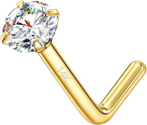 14K الذهب L شكل مويسانيتي الأنف الدائري ترصيع، 18G 20G الأنف خواتم ثقب المجوهرات للنساء الرجال in Kuwait