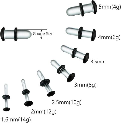 طقم قياس الأذن الزجاجي 14 قطعة/10 قطع مع حلقات مطاطية، سدادات مضيئة واحدة 14G-00G لمقاييس الأذن، مجوهرات ثقب الجسم المتوسعة الناعمة غير المسببة للحساسية للارتداء اليومي in Kuwait