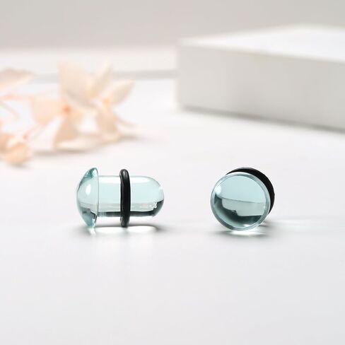 طقم قياس الأذن الزجاجي 14 قطعة/10 قطع مع حلقات مطاطية، سدادات مضيئة واحدة 14G-00G لمقاييس الأذن، مجوهرات ثقب الجسم المتوسعة الناعمة غير المسببة للحساسية للارتداء اليومي in Kuwait