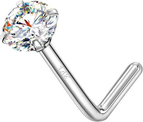 14K الذهب L شكل مويسانيتي الأنف الدائري ترصيع، 18G 20G الأنف خواتم ثقب المجوهرات للنساء الرجال in Kuwait