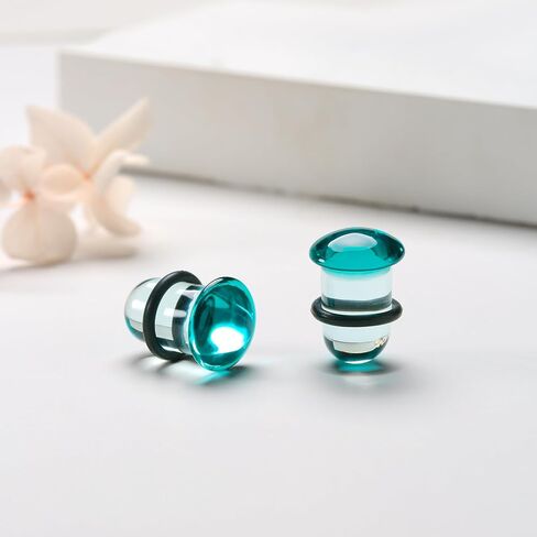 طقم قياس الأذن الزجاجي 14 قطعة/10 قطع مع حلقات مطاطية، سدادات مضيئة واحدة 14G-00G لمقاييس الأذن، مجوهرات ثقب الجسم المتوسعة الناعمة غير المسببة للحساسية للارتداء اليومي in Kuwait