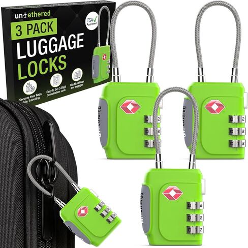 Untethered TSA Luggage Locks (3 Pack) – Resettable 3-Digit Combination TSA Approved Travel Padlocks for Suitcases, Backpacks, Gym Bags & Checked Baggage (3 Pack | Green) in Saudi Arabia