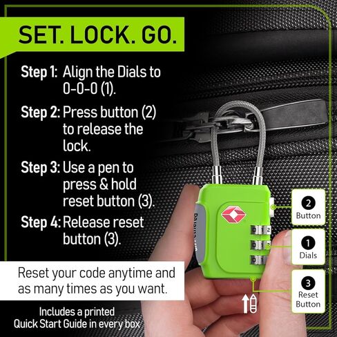Untethered TSA Luggage Locks (3 Pack) – Resettable 3-Digit Combination TSA Approved Travel Padlocks for Suitcases, Backpacks, Gym Bags & Checked Baggage (3 Pack | Green) in Saudi Arabia