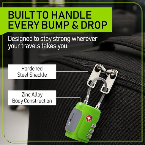Untethered TSA Luggage Locks (3 Pack) – Resettable 3-Digit Combination TSA Approved Travel Padlocks for Suitcases, Backpacks, Gym Bags & Checked Baggage (3 Pack | Green) in Saudi Arabia