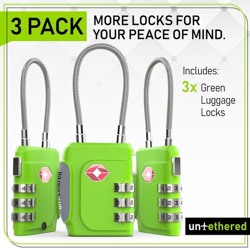 Untethered TSA Luggage Locks (3 Pack) – Resettable 3-Digit Combination TSA Approved Travel Padlocks for Suitcases, Backpacks, Gym Bags & Checked Baggage (3 Pack | Green) in Saudi Arabia