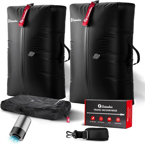 Vacuum Bags for Travel Luggage (2PCS + 6.0kPa Pump), Vacuum Clothing Compression Bag with Adjustable Shoulder Strap, 50.6L Large Capacity, IP67 Waterproof, Reusable for Carry-on Luggage & Backpack in Saudi Arabia