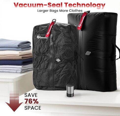Vacuum Bags for Travel Luggage (2PCS + 6.0kPa Pump), Vacuum Clothing Compression Bag with Adjustable Shoulder Strap, 50.6L Large Capacity, IP67 Waterproof, Reusable for Carry-on Luggage & Backpack in Saudi Arabia