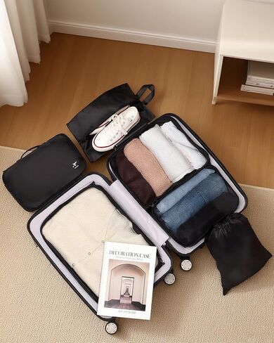 HOTOR Packing Cubes for Suitcases - 6 Pieces, Light Packing Cubes for Travel, Premium Suitcase Organizer Bags Set, Space-Saving Luggage Organizers, Travel Accessories and Essentials, Black in Saudi Arabia