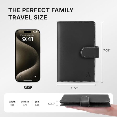 ALLIVE Passport Holder for Travel Family, Genuine Leather Passport Wallet with AirTag Slot, RFID Blocking Travel Document Organizer for Women & Men, Airport Essentials, Family Travel Gift (Black) in Saudi Arabia