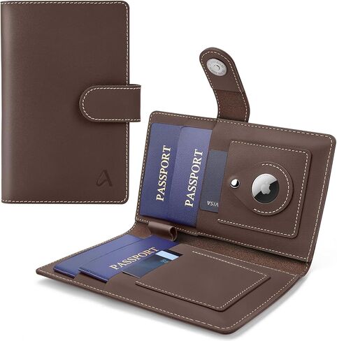 ALLIVE Passport Holder for Travel Family, Genuine Leather Passport Wallet with AirTag Slot, RFID Blocking Travel Document Organizer for Women & Men, Airport Essentials, Family Travel Gift (Black) in Saudi Arabia