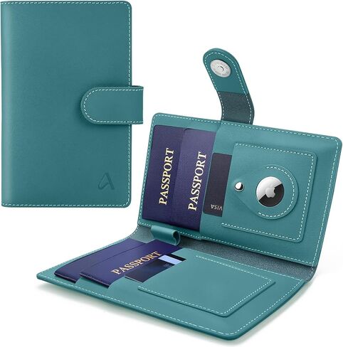 ALLIVE Passport Holder for Travel Family, Genuine Leather Passport Wallet with AirTag Slot, RFID Blocking Travel Document Organizer for Women & Men, Airport Essentials, Family Travel Gift (Black) in Saudi Arabia